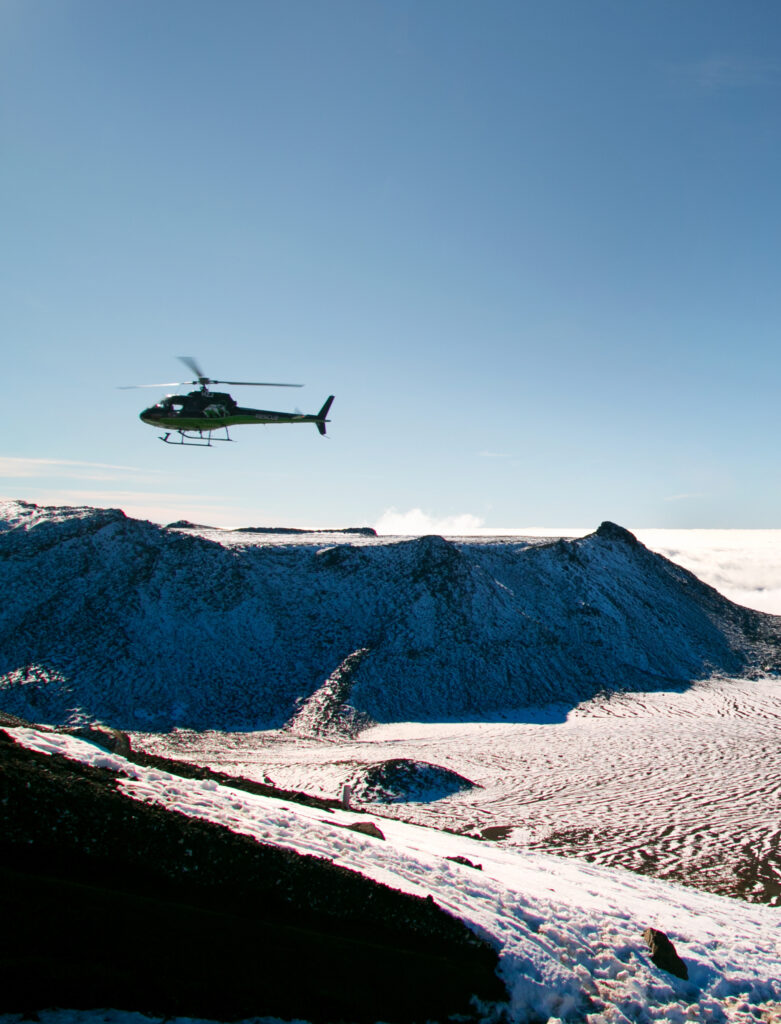 EMS rescue helicopter for trampers near Tongariro Nationa Park, New Zealand.